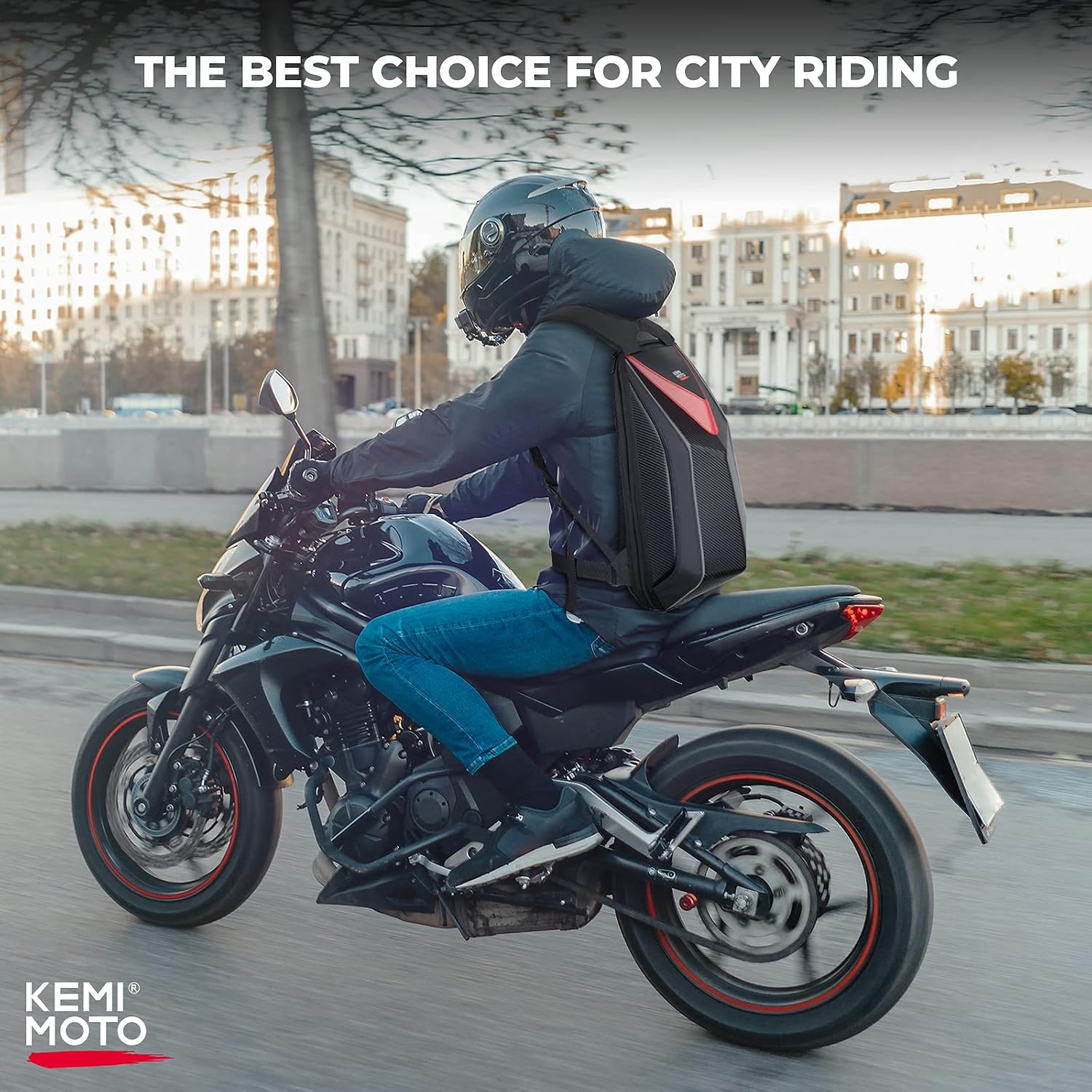 KEMIMOTO Motorcycle Backpack, Hardshell Helmet Backpack 22L Carbon Fiber Reflective Riding Bag, Waterproof Lightweight with Laptop Compartment for Men Riding Commuting Travel Riding Work