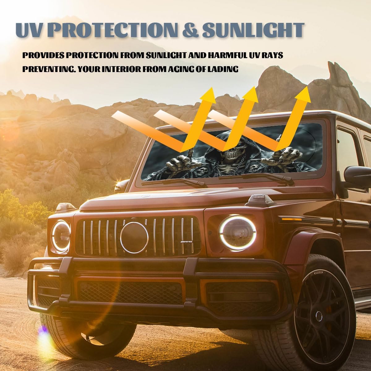 Gothic Car Windshield Sunshades Cool Fantasy Dark Skull Black Art Reaper Front Window Sun Shade Blocks UV Rays Sun Visor Protector for Car Sedan Truck SUV Accessories 59" L x 31.5" W