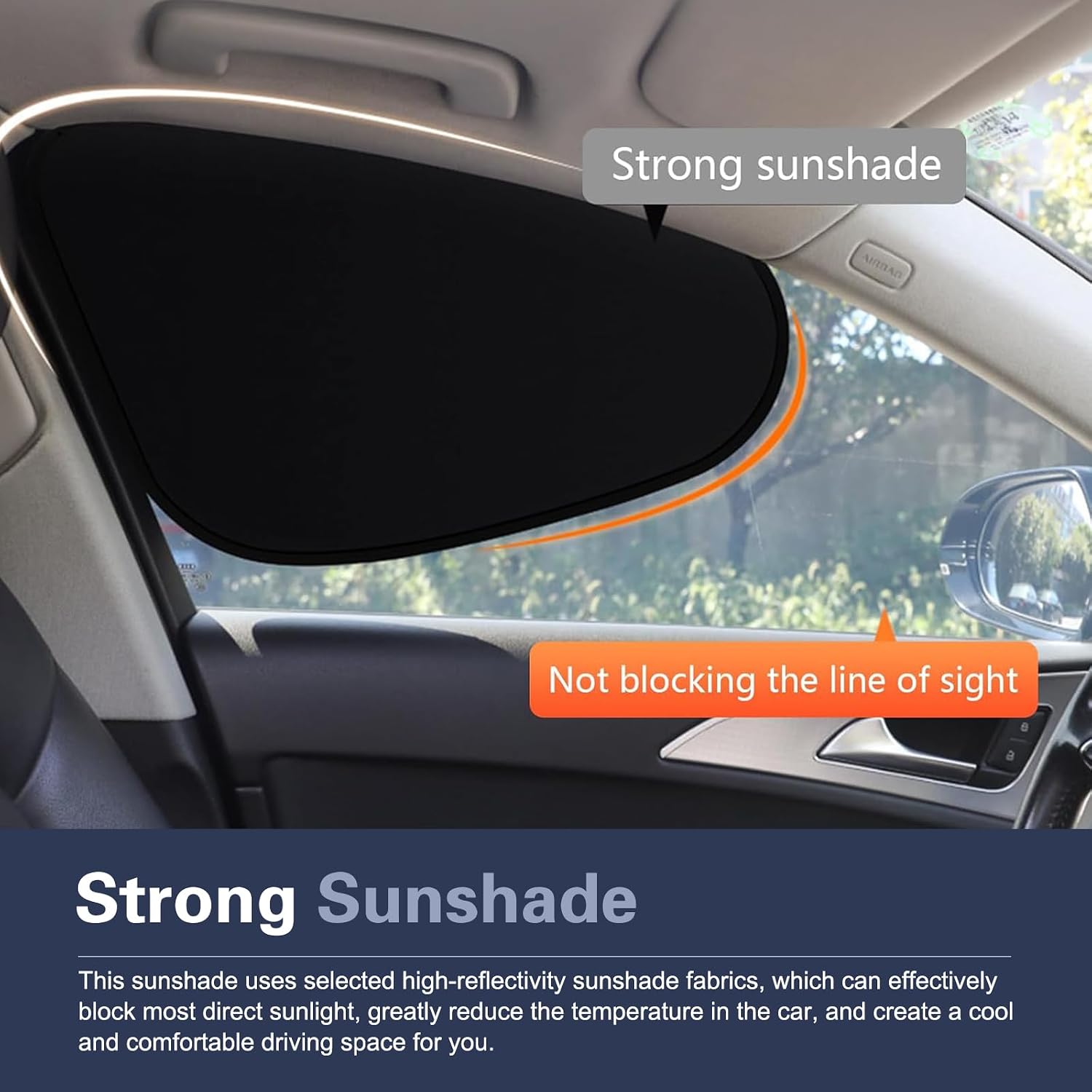 4 PCS Car Side Window Sun Shade, Polyester Sunproof Heat Insulation Front Rear Window Shades, Sun Block Privacy Protection Cover, Universal for Most Vehicles (Black)