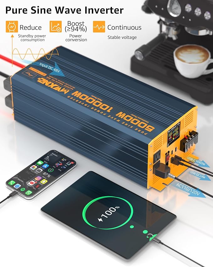 5000 Watt Power Inverter Pure Sine Wave 48V DC to 110V 120V 10000W Peak Heavy - Image 5