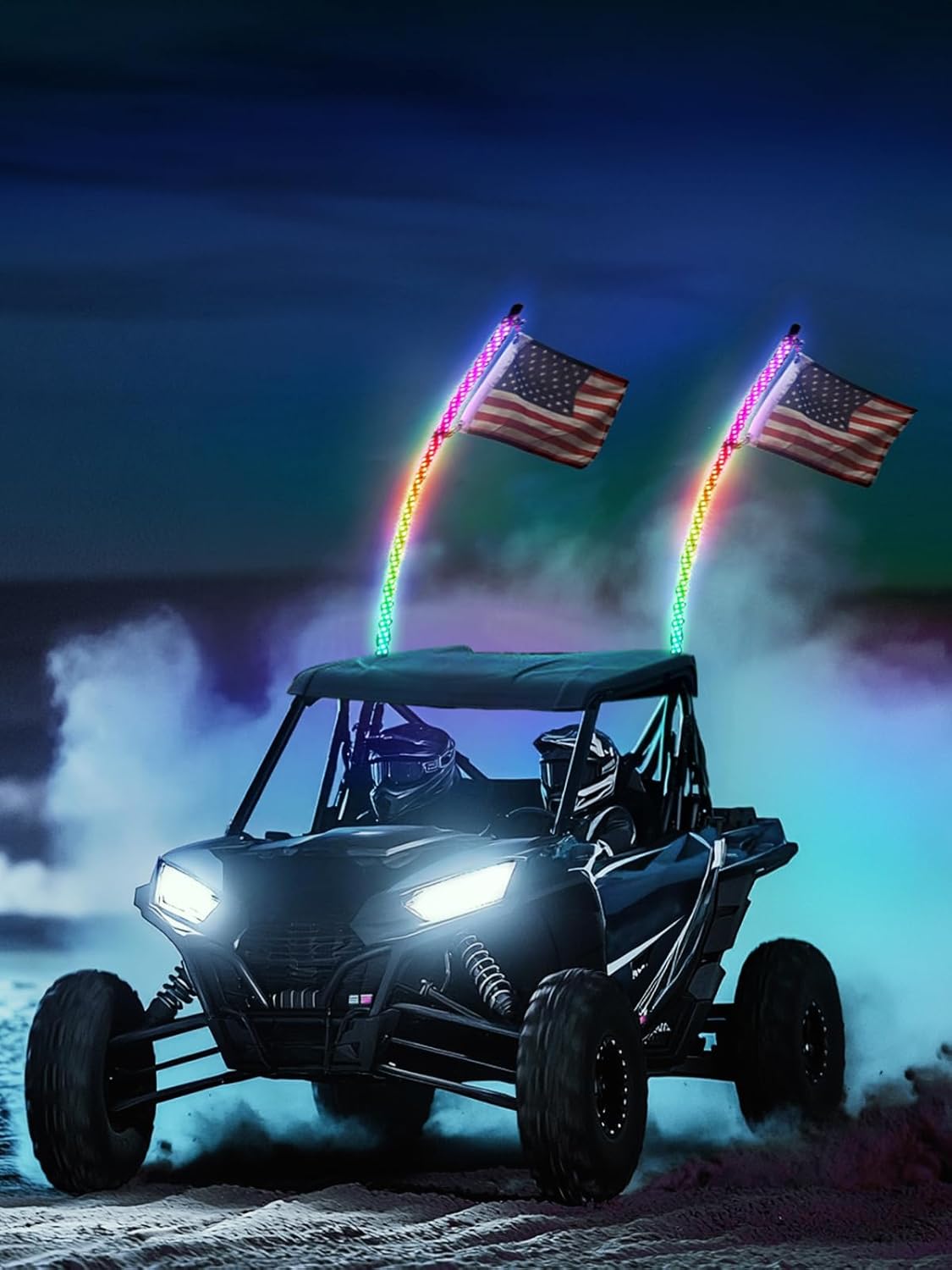 KEMIMOTO 2pc 3ft Whip Lights for Side by Side, Turning Signal Function Compatible with Polaris RZR Can-Am Maverick X3, LED Whip Lights for UTV ATV Buggy Boat Offroad RGB