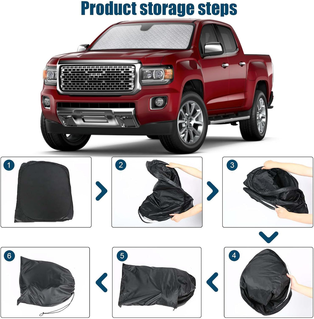 6 Layers Custom Fit Windshield Sun Shade for 2019-2024 GMC Sierra 1500 2500 3500, Foldable Car Sunshade with Storage Bag, Heat Reflective & UV Protection