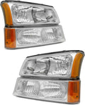 Compatible with 03 04 05 06 Chevy Silverado Avalanche 1500/2500/3500 Chrome Housing Headlight Assembly for 2003-2006 Silverado Headlamps Amber Left+Right(Fit NON-Body Cladding Models)
