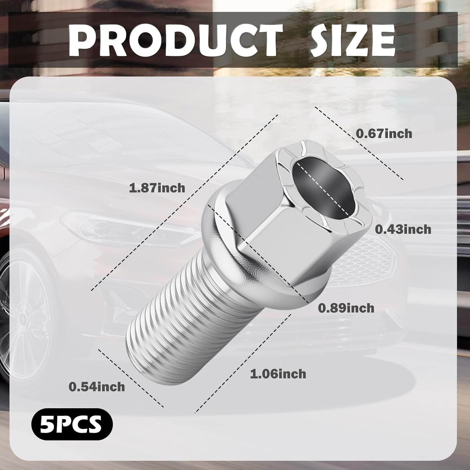 5PCS M14x1.5 Ball Seat Lug Bolts,Heavy Duty Wheel Bolts with 17mm Hex 27mm Shank,OEM#WHT001812 WHT002437 Wheel Studs Compatible with Audi 100 200 & VW Beetle CC
