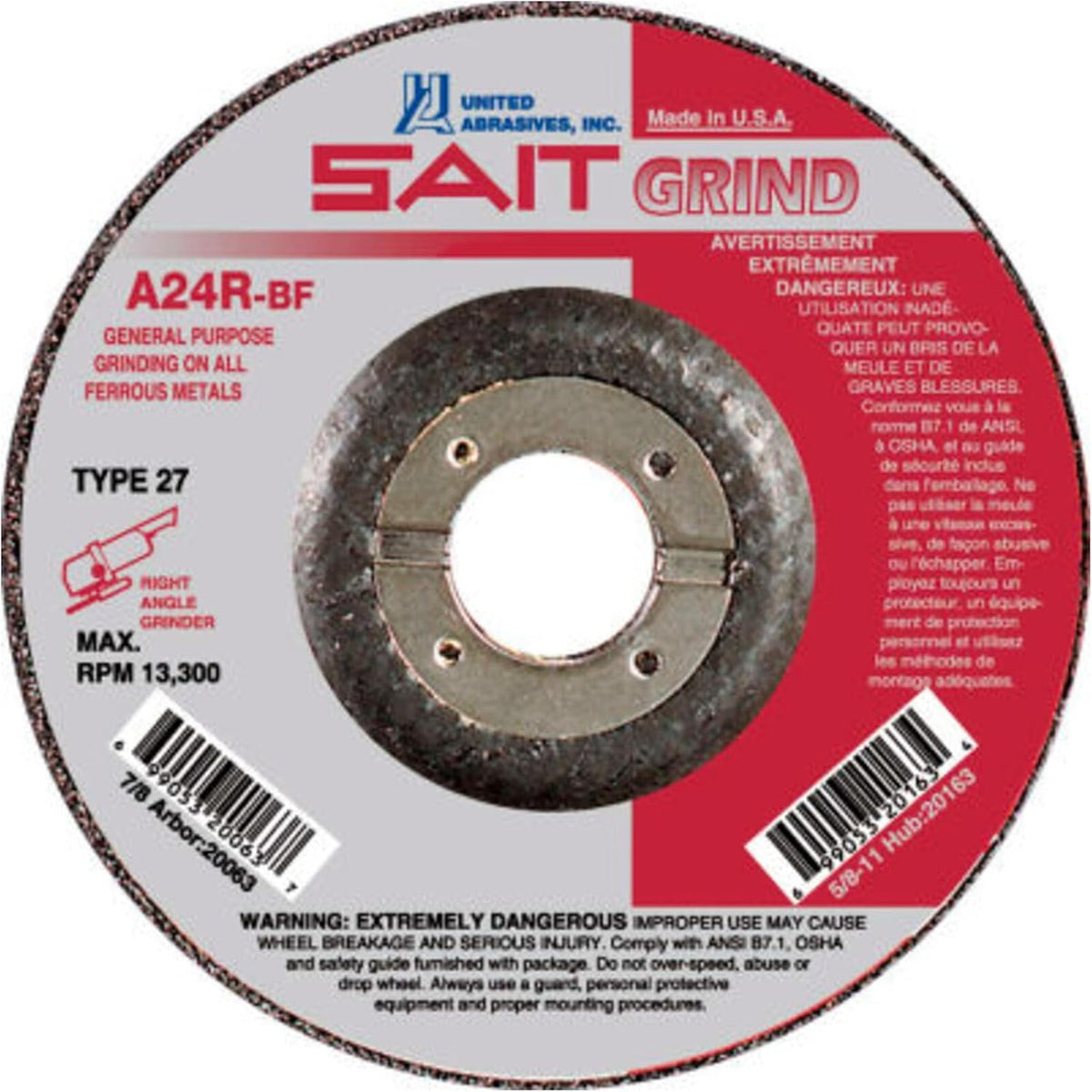 united abrasives-sait20079 a24r general purpose/long life grinding wheel, main product view