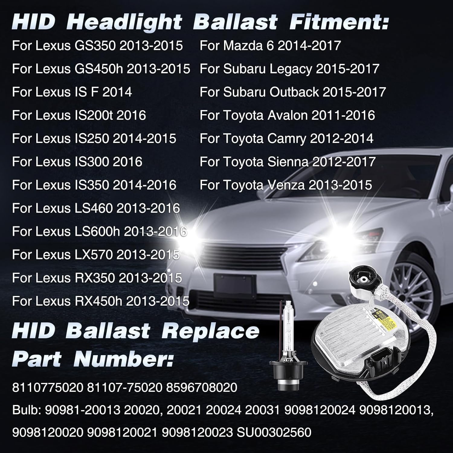 Xenon Headlamp Ballast Compatible For 13-15 for Lexus GS350 GS450h LX570 RX350 RX450h 13-16 for Lexus LS460 LS600h 11-16 for Toyota Avalon 12-17 for Sienna for Subaru for Mazad 85967-08020