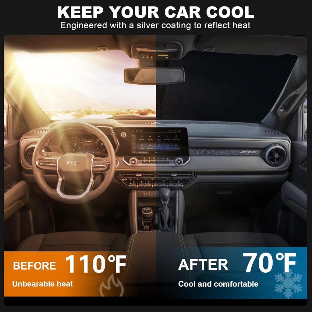 Windshield Sun Shade for Chevrolet Colorado 2023 2024 2025 2026, Foldable Front Windshield Sunshade Protector Block UV Rays for Chevy Colorado Accessories-Keep Your Vehicle Cooler