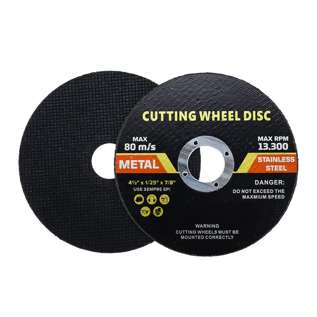 4-1/2 inch cutting wheel, 4-1/2" x 7/8" metal, front angle view