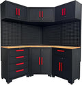 Red Garage Cabinet Storage System 10-Pcs Corner Workshop Set Garage Cabinet and