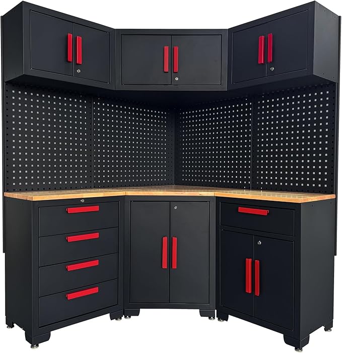 Red Garage Cabinet Storage System 10-Pcs Corner Workshop Set Garage Cabinet and by Unknown