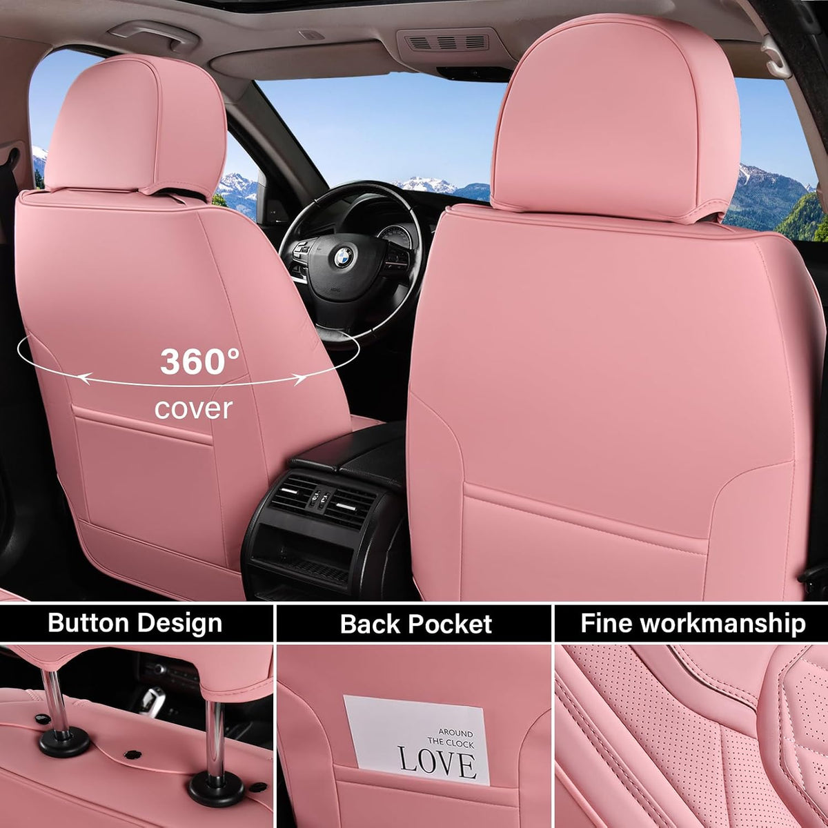 coverado car seat covers full set, pink leather, close-up detail