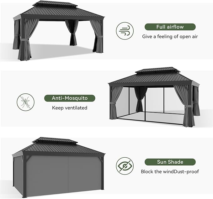 Aoxun 12' X 16' Permanent Hardtop Gazebo Aluminum Gazebo - Image 8