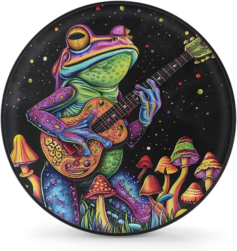 Frog Mushroom Guitar RV Camping Spare Tire Covers Weatherproof Dustproof Tire Covers, for Travel Trailer Camper Jeep RV SUV Truck,Wheel Protectors Cover Fit 14 Inch