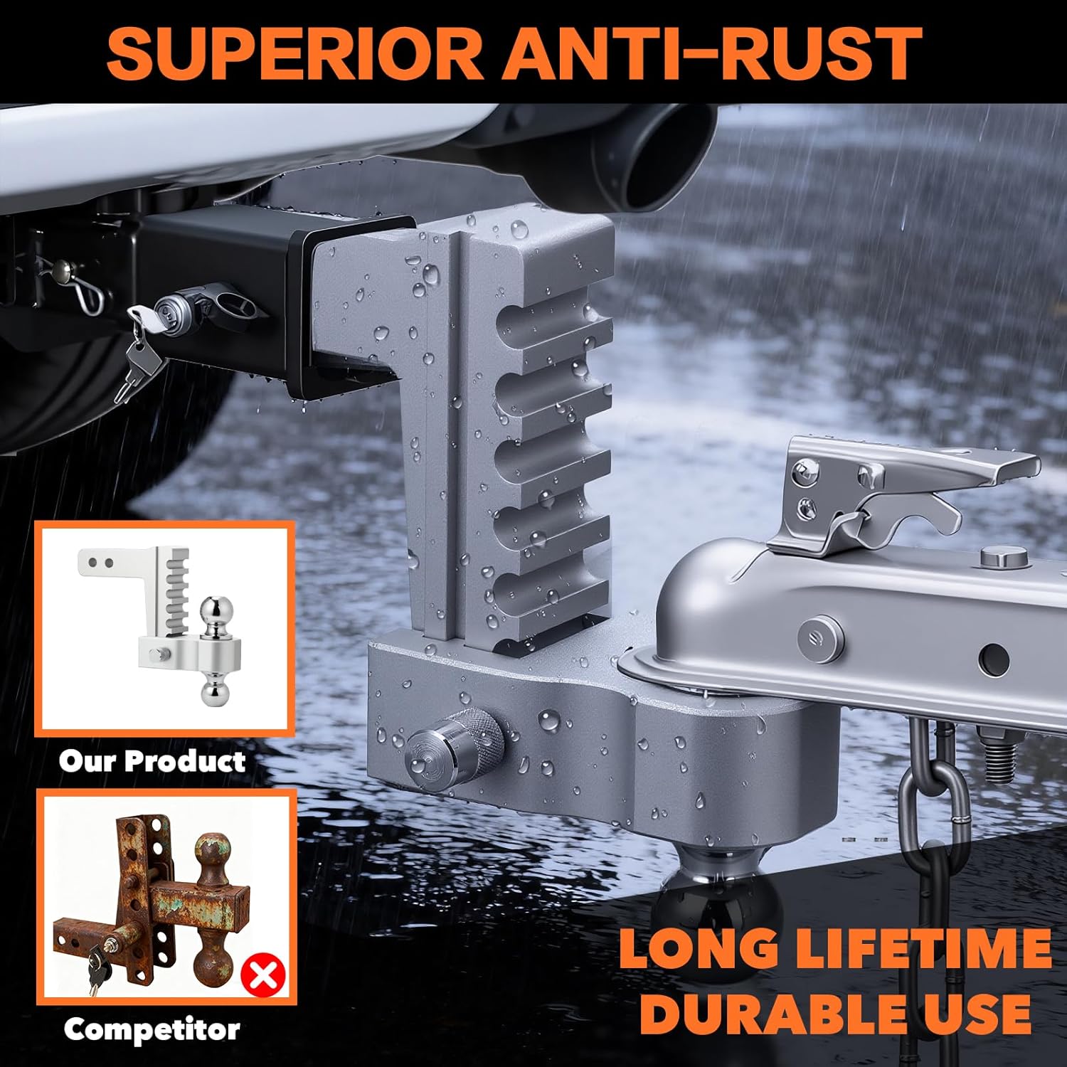 Aircraft Aluminum Adjustable Trailer Hitch for 2 Inch Receiver, Tow Dual Ball 2'' & 2-5/16'' Towing Weight 12,500 LBS, 6'' Drop/Rise, Lightweight/Anti Rust Anti Rattle, Bulletproof Lock Pin