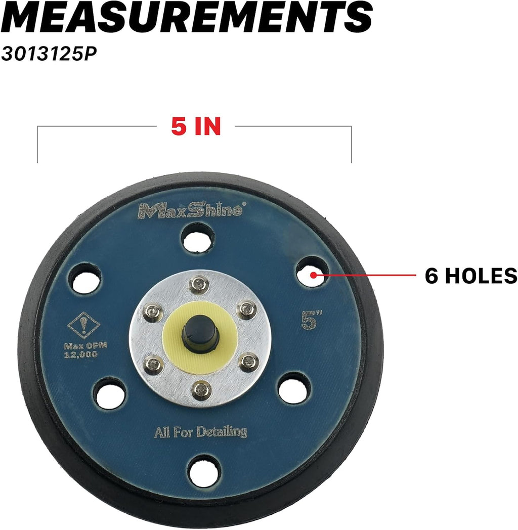 Maxshine 5" Universal Hook & Loop Dual Action Backing Plate – Fits DA Polishers with 5/16" Thread – Supports Up to 12,000 OPM – Compatible with M8S V2 & High-Speed DA Polishers