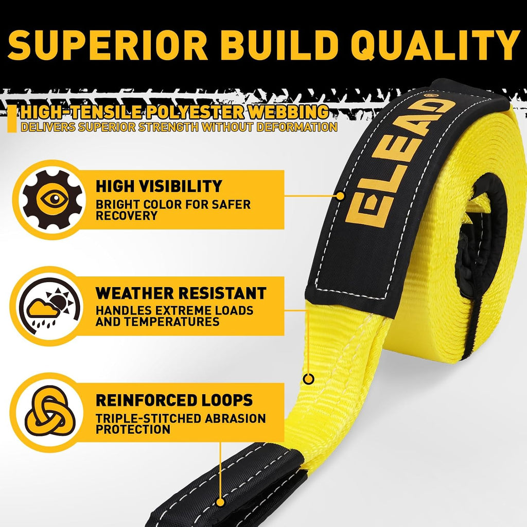 3" x 30Ft Recovery Tow Strap Heavy Duty with Hooks - 36000 LBS Break Strength, 2" Shackle Hitch Receiver + 3/4 D Ring Shackles (2pcs), Recovery Tow Rope for Truck, SUV, ATV Offroad Vehicle
