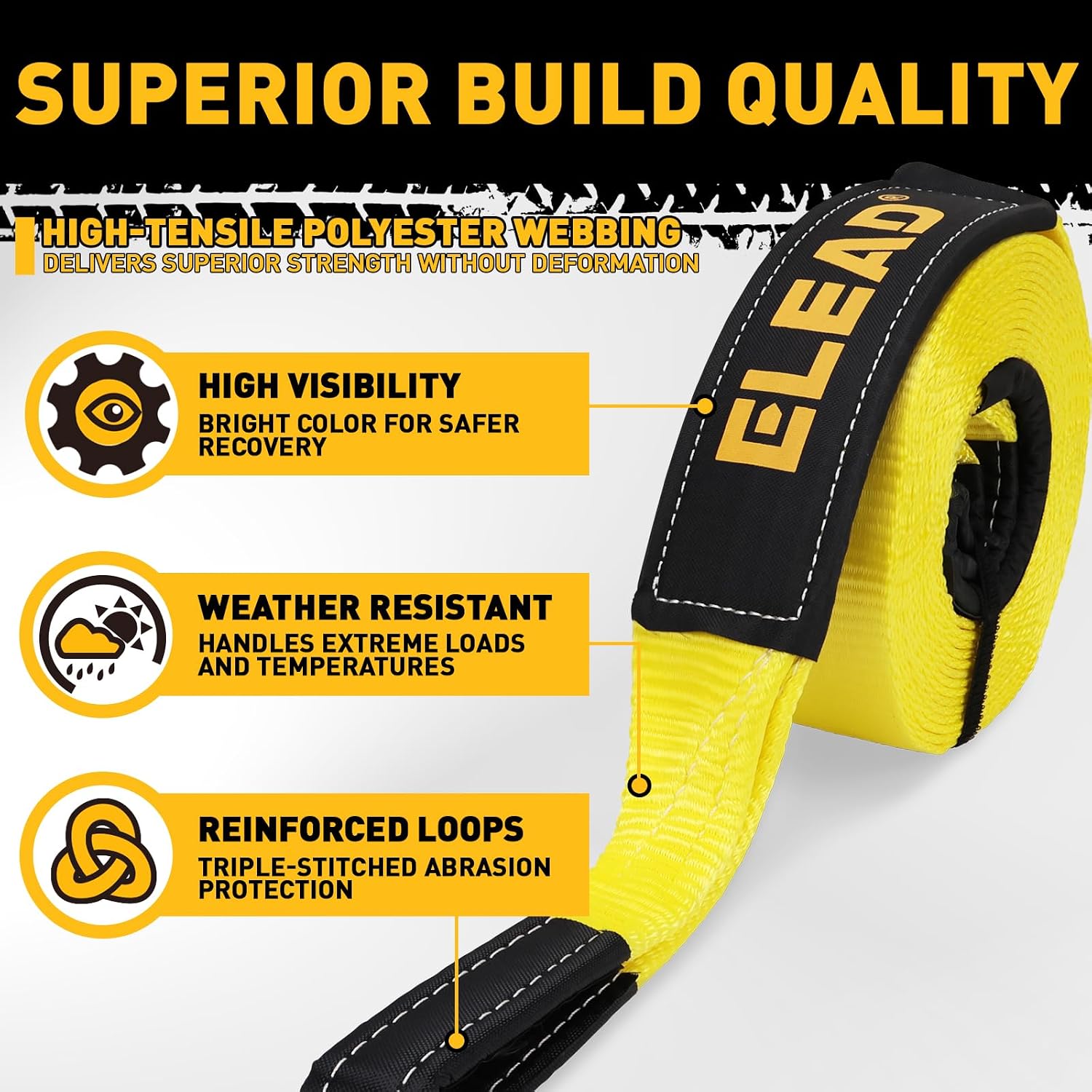 3" x 30Ft Recovery Tow Strap Heavy Duty with Hooks - 36000 LBS Break Strength, 2" Shackle Hitch Receiver + 3/4 D Ring Shackles (2pcs), Recovery Tow Rope for Truck, SUV, ATV Offroad Vehicle