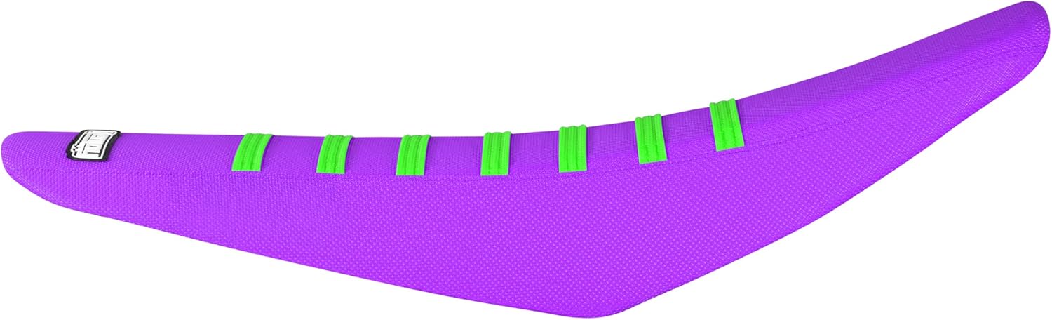 Enjoy Mfg USA-Made Seat Cover - Compatible with Kawasaki KX125 KX250 (1999-2002) _#77 (All Purple with Flo Green Ribs)