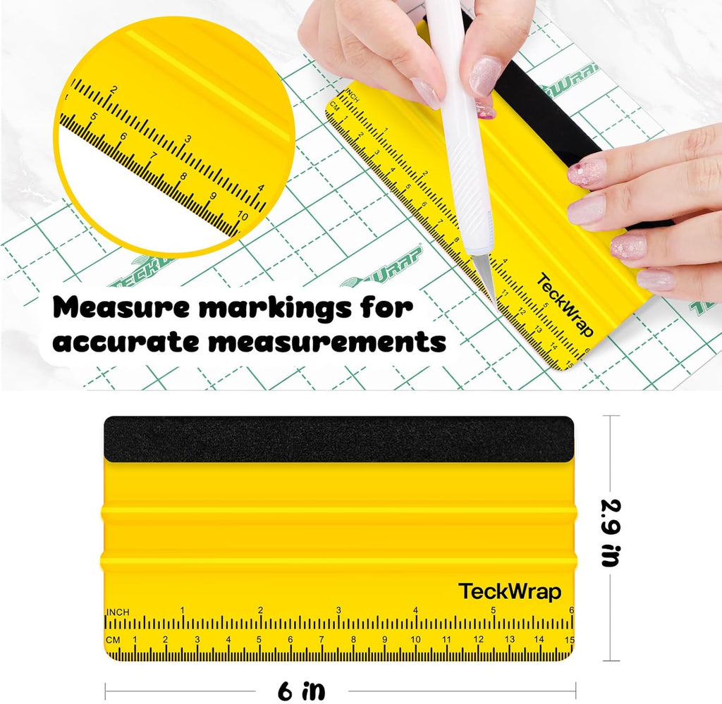 TECKWRAP Squeegee for Vinyl Felt Squeegee Scraper Tool for Decals, Inkjet Sticker Paper, and Wallpaper - 6"x2.9", Scratch-Free Application (Yellow)