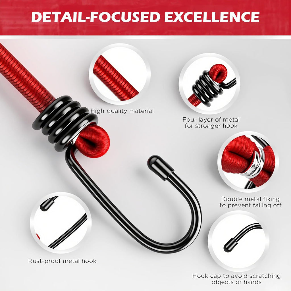 24-Piece Premium Bungee Cords Heavy Duty Outdoor, Bungee Cords with Hooks in a Storage Jar Includes 10", 18", 24", 30", 36", 48" Bungie Cord Bundle Assortment for Camping, Tent, Fastening Items