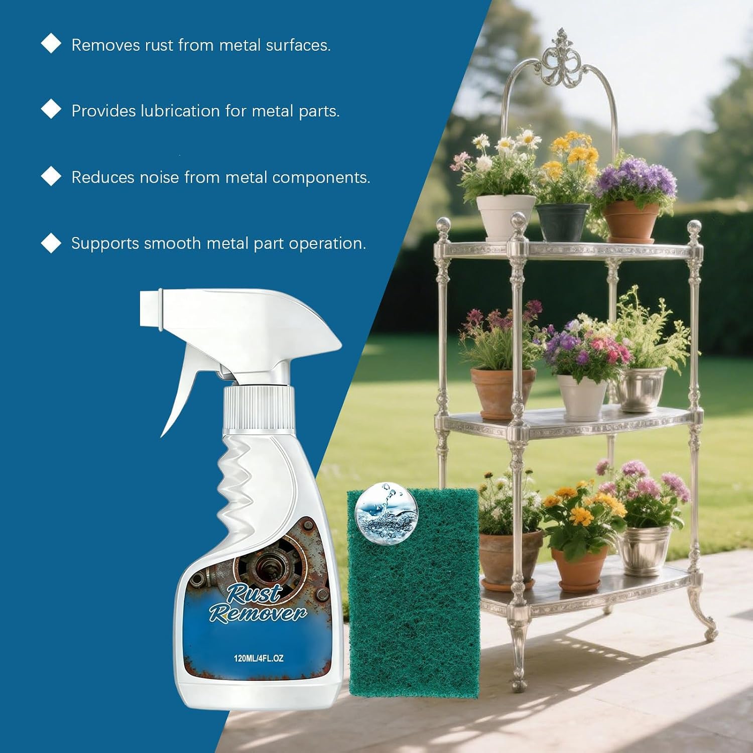 120ml Rust Remover Heavy Duty for Metal with Cloth, Highly Concentrated for Steel & Iron, Stainless Steel Cleaner-spray, Multi Surface Metal Spray for Car Motorcycle