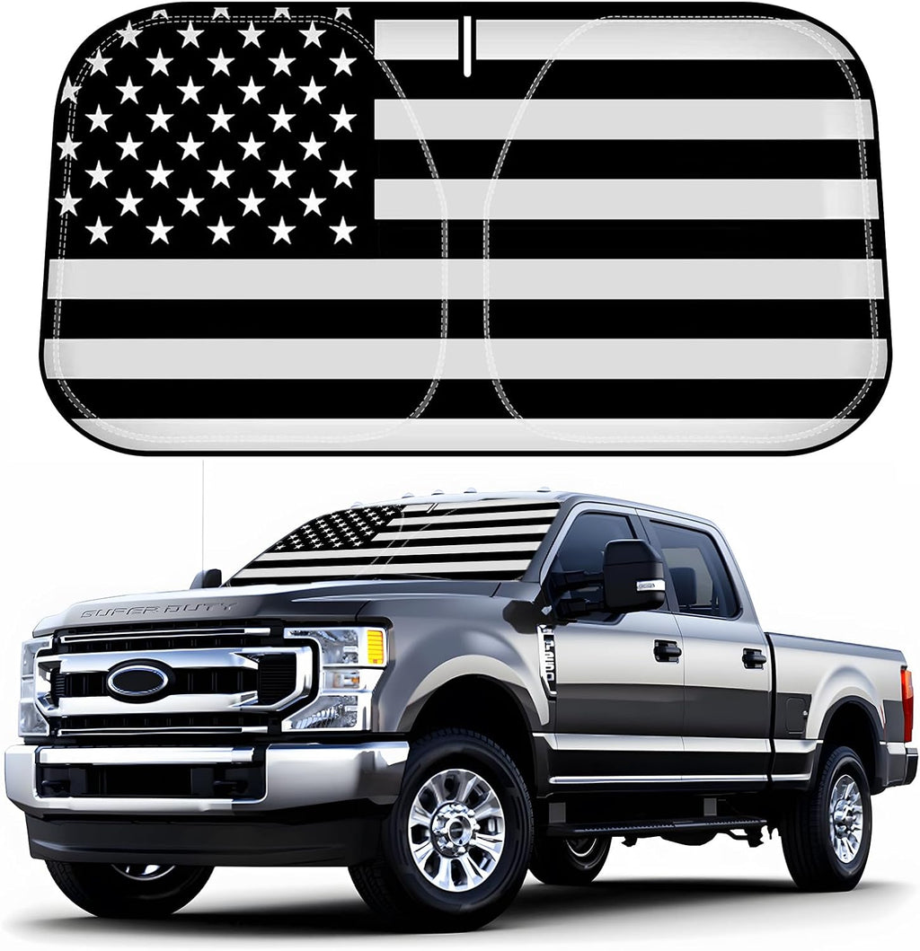 D-Lumina Windshield Sun Shade for 2017-2022 Fo-rd F250 F350 F450 F550 Super Duty 2/4 Door, Front Window Sunshade American Flag Sun Visor Protector Block UV Rays Heat, Foldable 2 Layers 210T Material