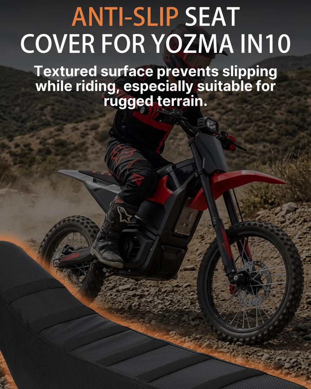 Ebike Seat Cover for Yozma in 10 Electric Dirt Bike, Anti-Slip and Waterproof, Thickened Seat Cover for Yozma in 10 Electric Motorcycle, Ebike Upgraded Replacement Part, Black