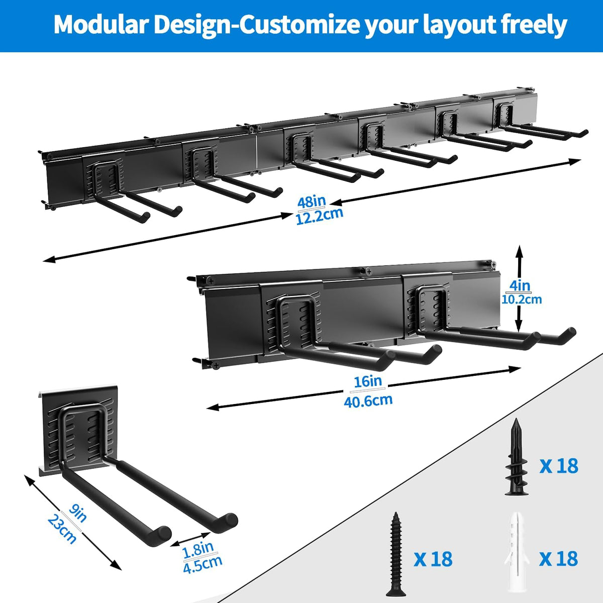 garage tool organizer wall mount, 48" heavy duty showing dimensions
