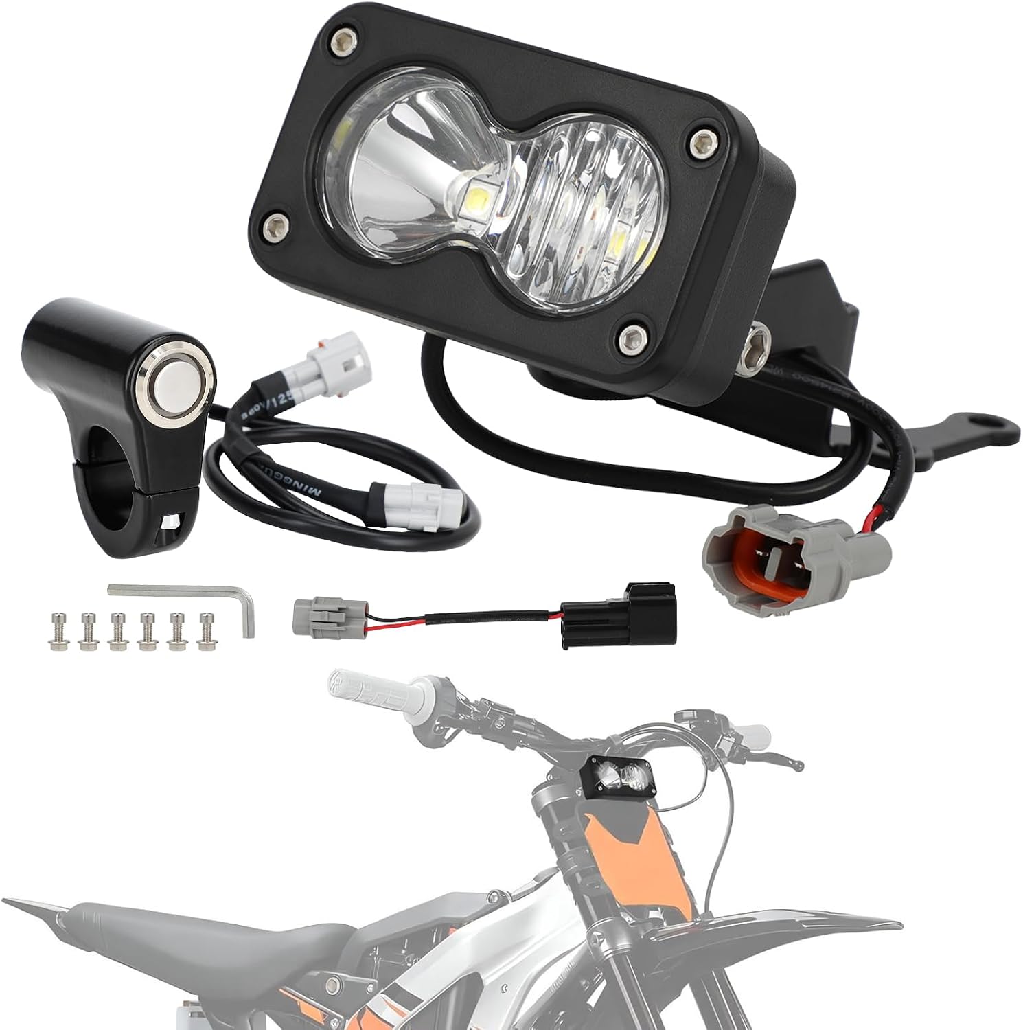 Headlight Kit 6000-6500K Led Light Bar with Switch for Surron Sur Ron Eride E Ride Pro S SS X260 Spot Flood Combo Dirt Bike Light Motorcycle Front Headlamp Clear White