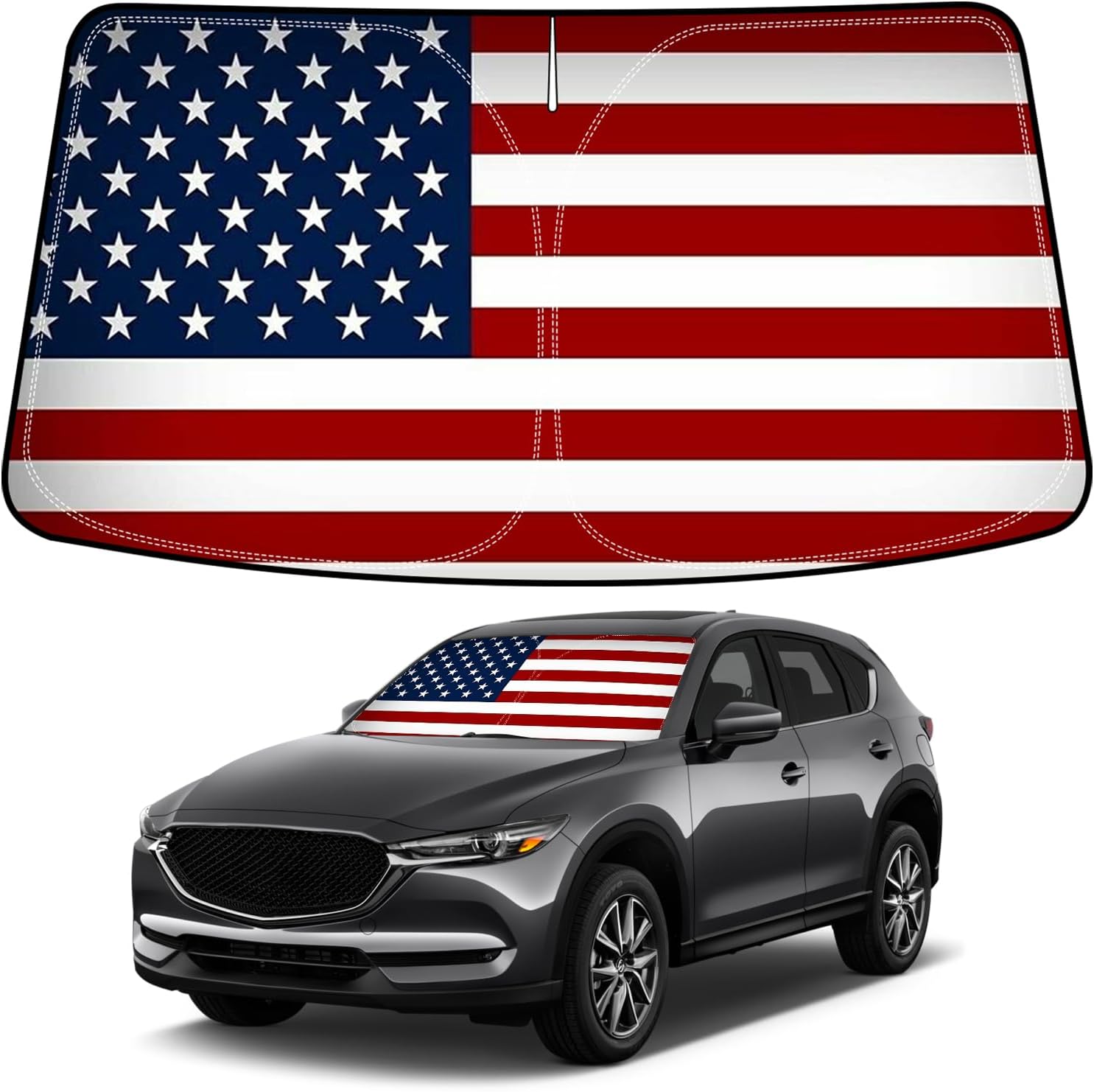 Bestview American Flag Windshield Sunshade for CX-5 2017-2025 Mazda CX5,Custom Fit Foldable Front Window Sunshade Sun Visor Accessories Protector Block UV Rays Heat, Keep Your Car Cooler