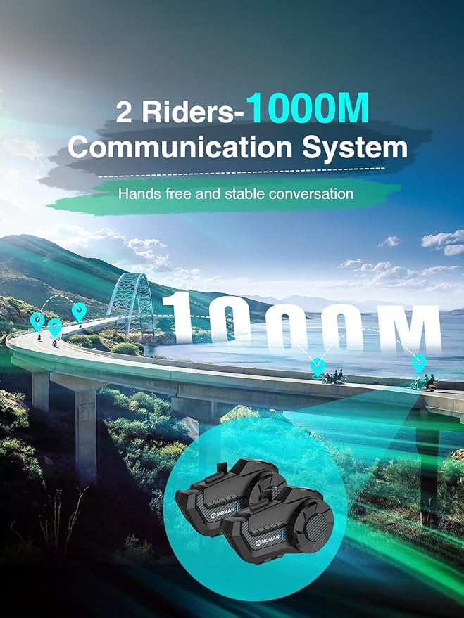 Motorcycle Intercom Headset, Moman H2 Pro【1 Pack Carbon】 Helmet Wireless