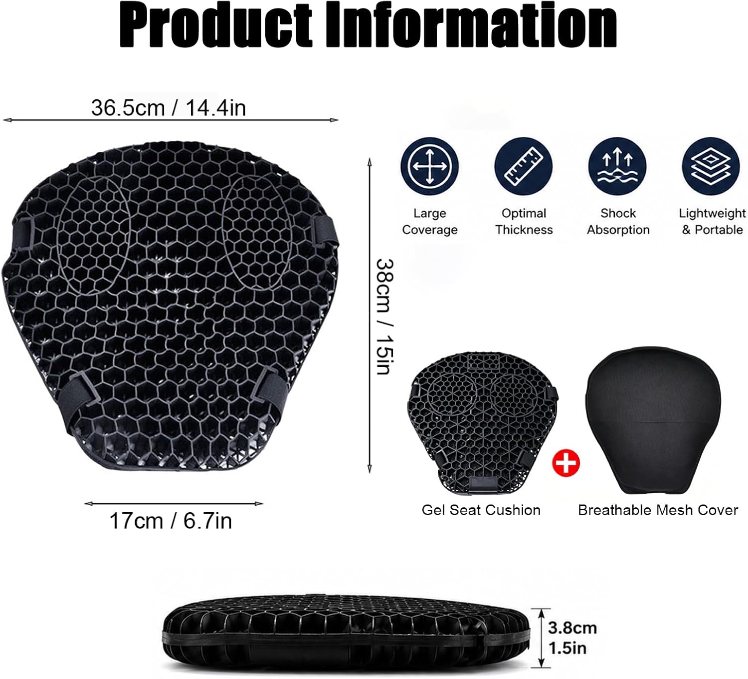 Motorcycle Seat Cushion for Suzuki Burgman 650 AN650 2013-2020, 3D Honeycomb TPE Gel Seat Pad, Breathable and Non-Slip Shock-Absorbing Seat Cover, Pressure-Relief Design