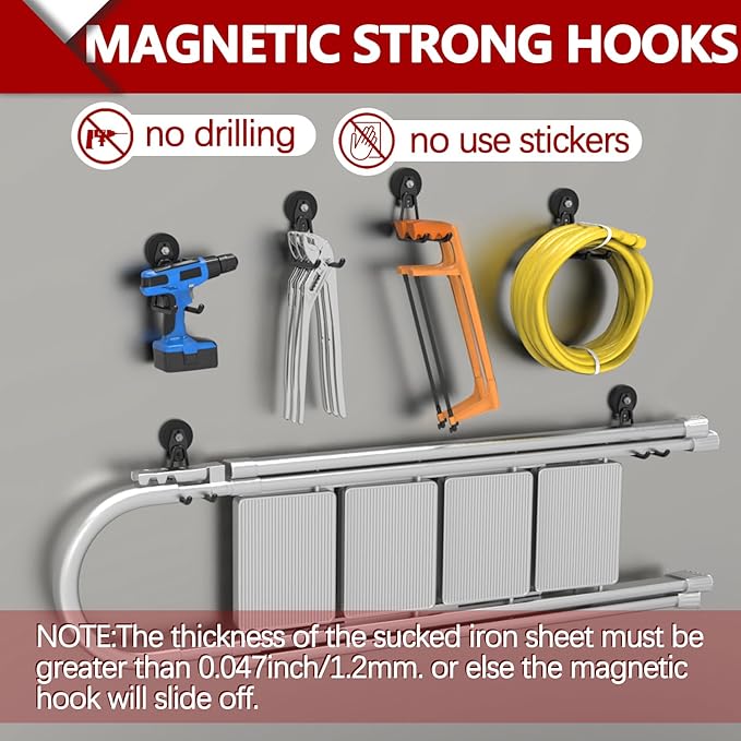3-H Heavy Duty Magnet Garage Hooks 2 Pack, Extra Large Strong Magnetic Hooks - Image 6