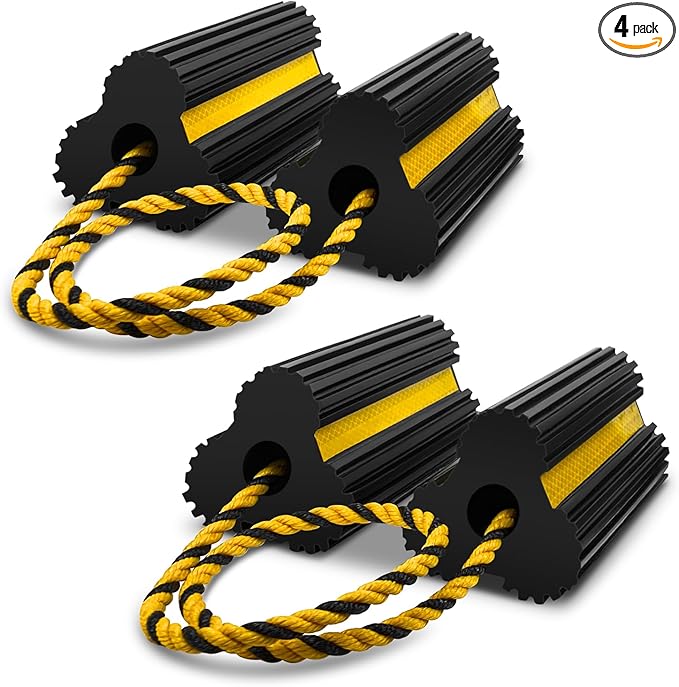 ROBLOCK 2 Pairs Wheel Chocks Heavy-Duty Rubber Wheel Block Non-Slip Base by ROBLOCK