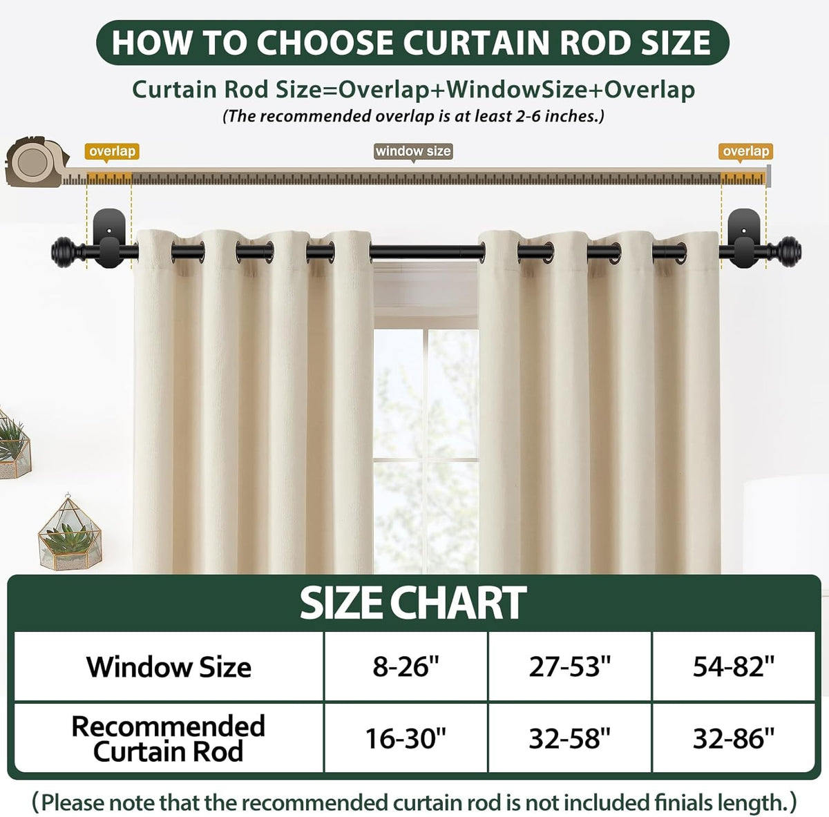 kamanina curtain rods 2 pack no drilling 32, front angle view