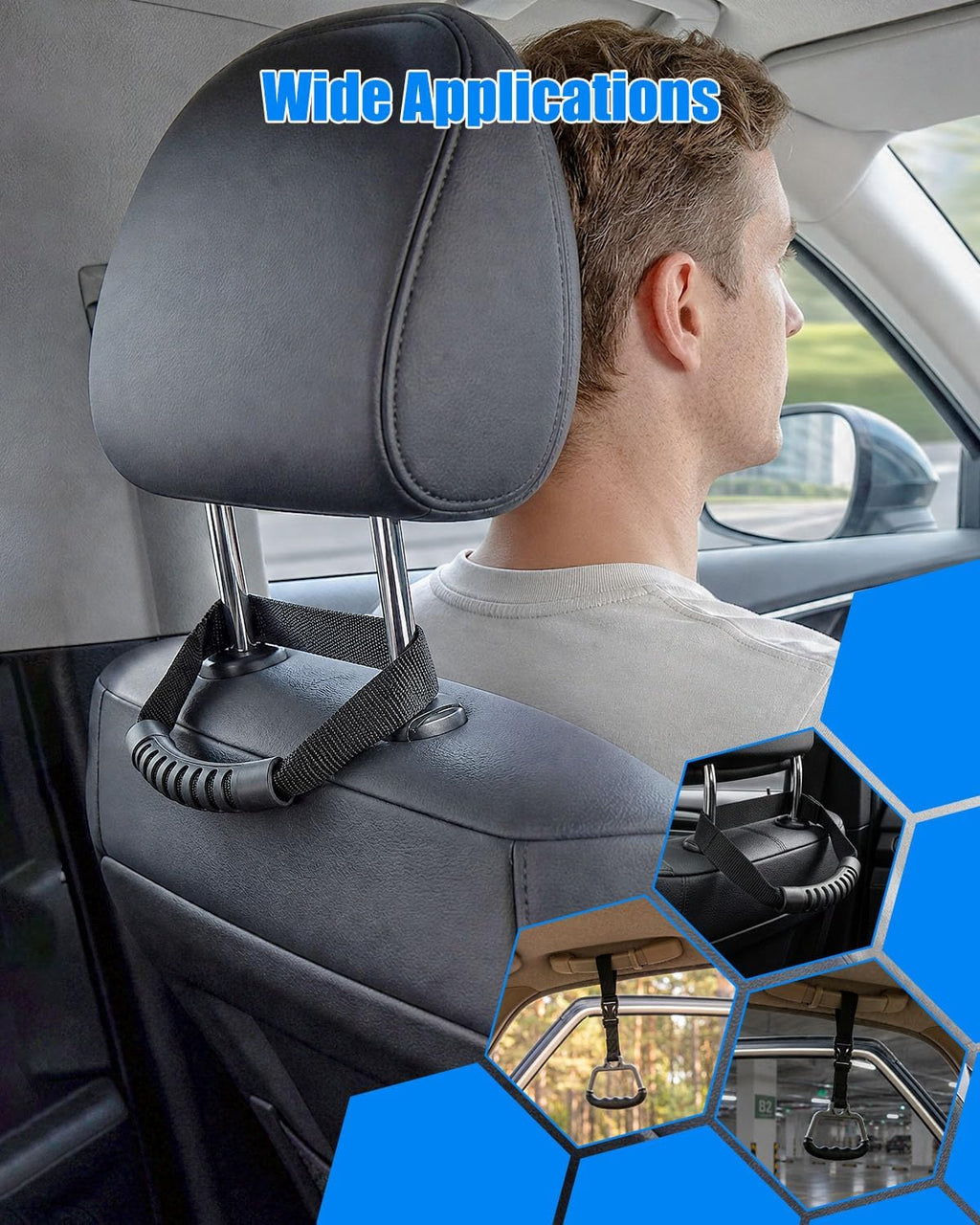 2-in-1 Car Assist Handle Kit, Vehicle Support Grab Bar for Getting in and Out of Car, Adjustable Overhead and Backseat Support Bar with Rubber Grip