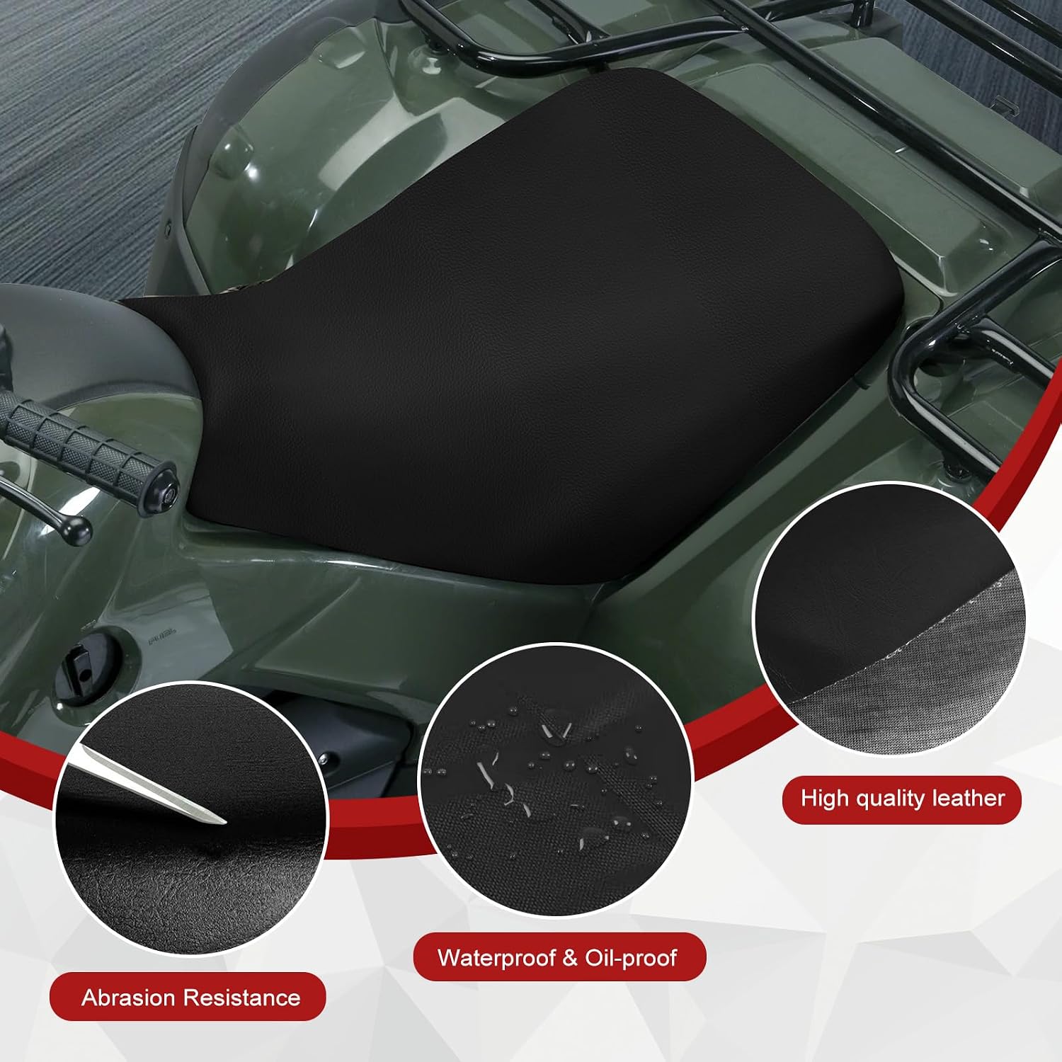 Upgraded 1.2mm Heavy Duty Seat Cover Replacement for 1988-2011 Kawasaki Bayou 220 250 ATV, 4-Way Stretch Waterproof Microfiber Leather, Black