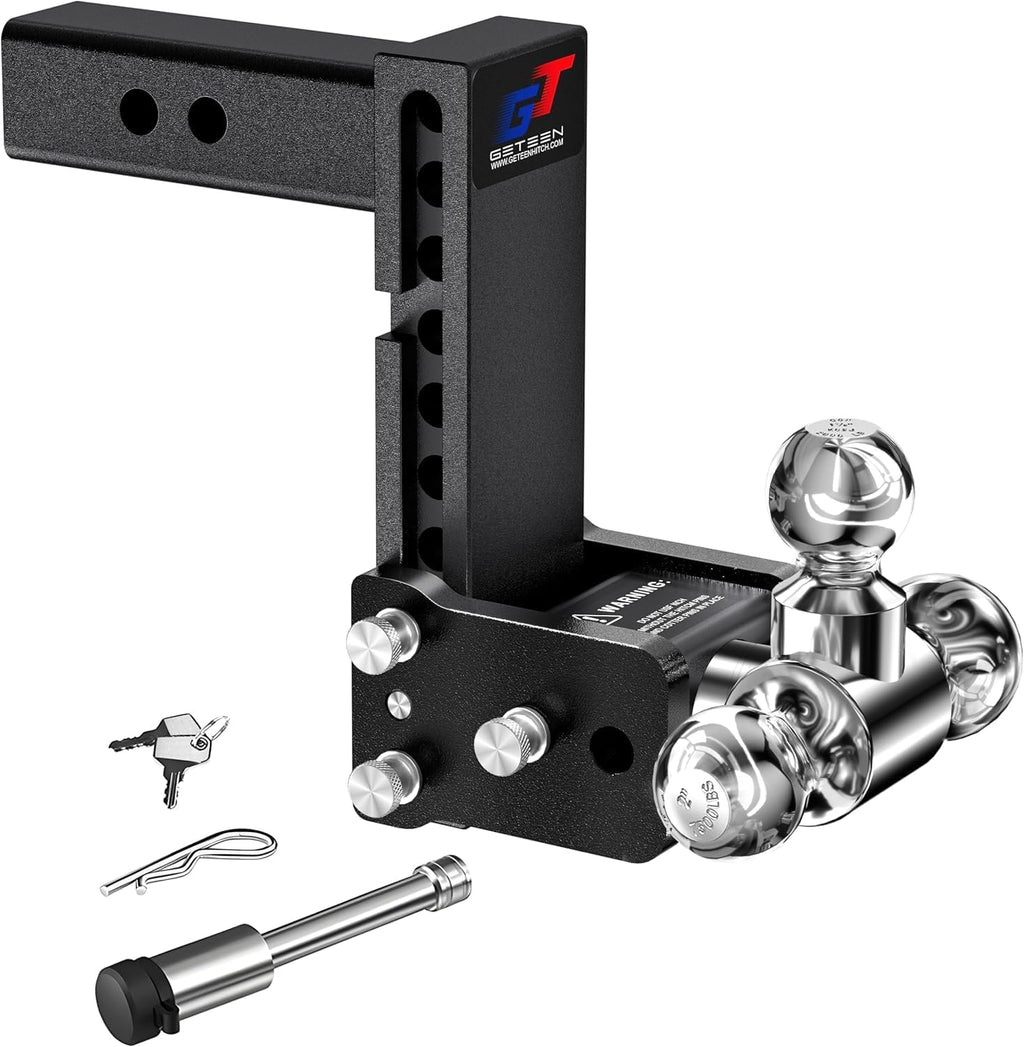 Geteen Adjustable Trailer Hitch Ball Mount 7" Drop 2" Receiver Tri-Ball | Flips & Hides Under Bumper, 10K GTW Multi-Ball Adjustable Drop Hitch