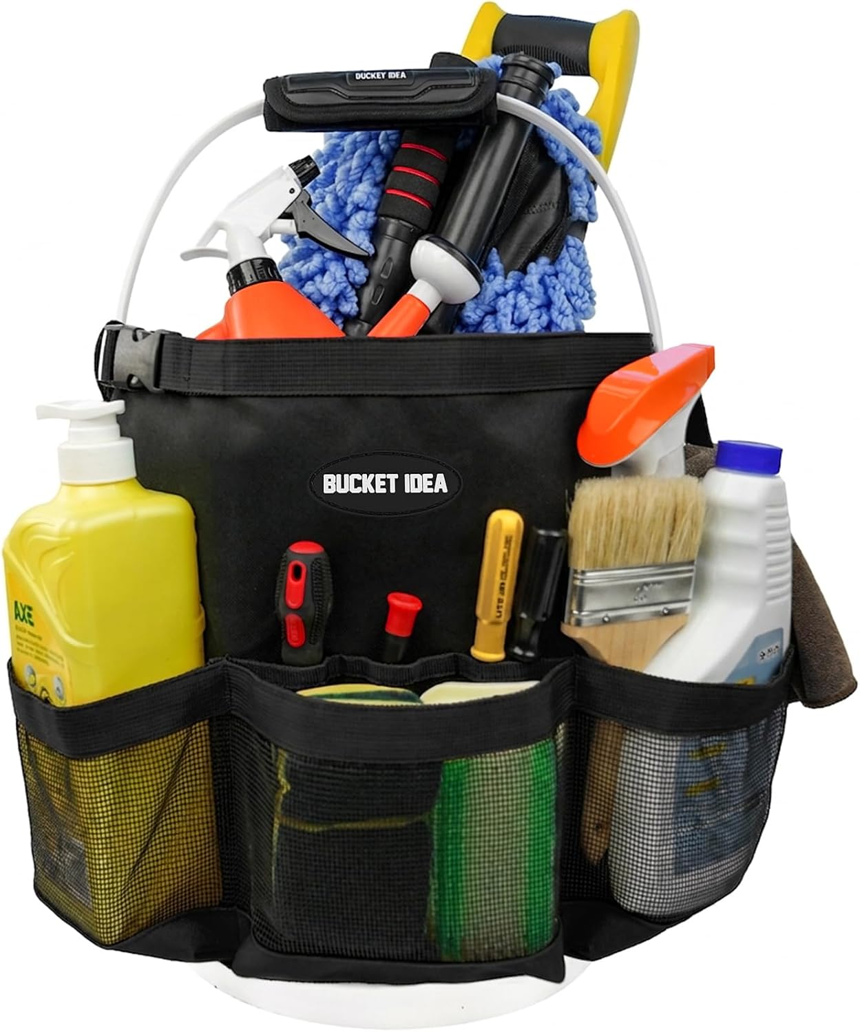 MELOTOUGH Bucket Car Wash Tool Organizer for Garden Cleaning bucket organizer Water-resistant Mesh Pockets for Clean Supplier, Car Wash Supplier Tools Fit 3.5 to 5 Gallon Bucket (Black)