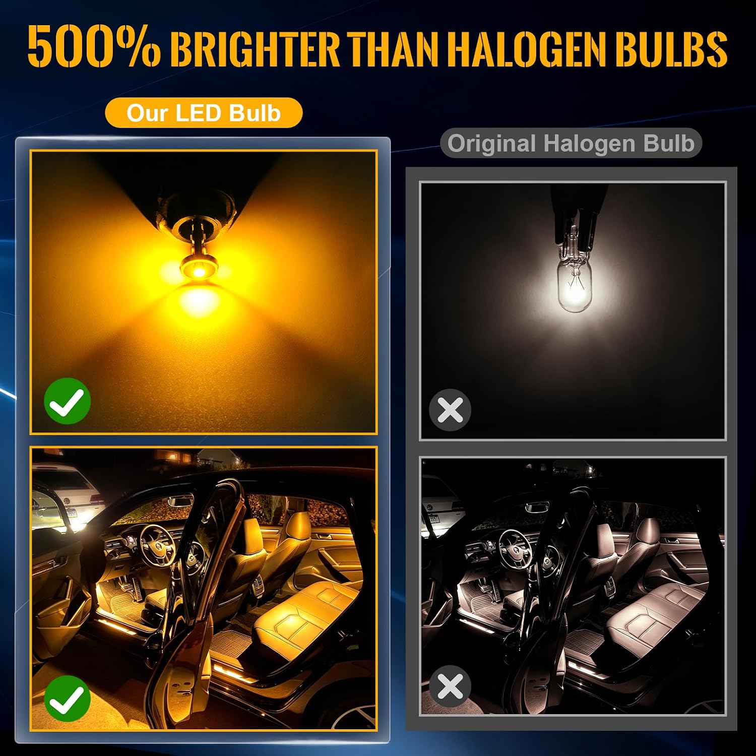 iBrightstar Extremely Bright Wedge T10 168 194 LED Bulbs for Car Interior Dome Map Door Courtesy License Plate Lights, Amber