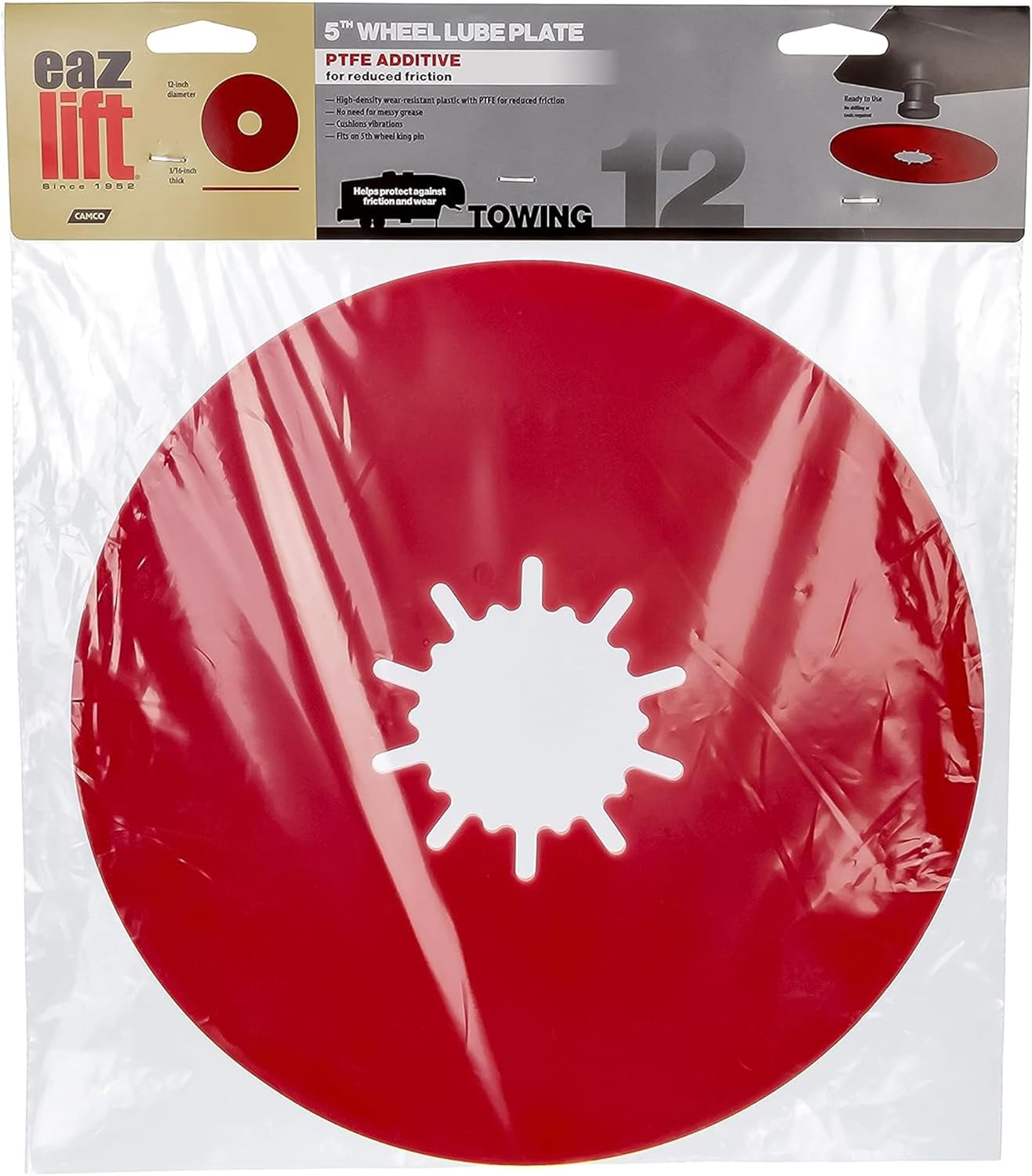 Camco EAZ-Lift 12” Premium Fifth Wheel Lube Plate - Crafted of High-Density PTFE Plastic to Protect Against Wear and Tear - Cushions Vibrations - No Drilling or Tools Required (44678)