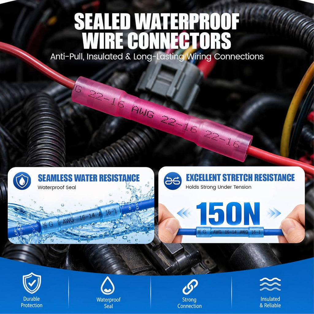 heat shrink butt connectors kit 300 pcs, waterproof, package contents