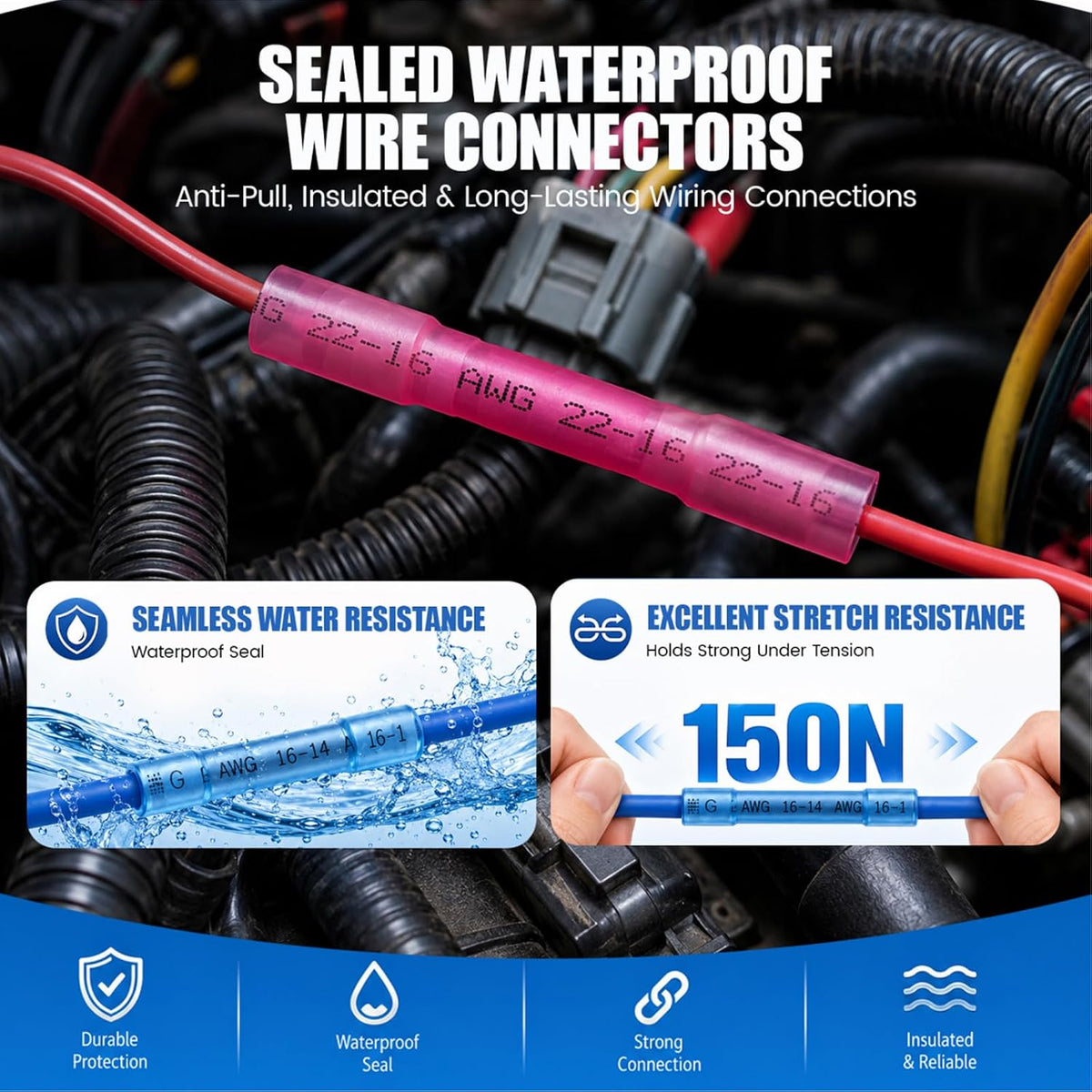 heat shrink butt connectors kit 300 pcs, waterproof, package contents