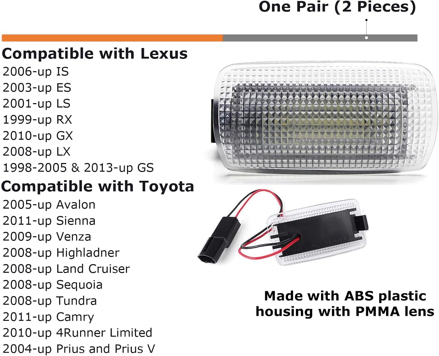 iJDMTOY Full LED Side Door Courtesy Light Assy Compatible With Lexus IS ES GS LS RX GX LX; Compatible With Toyota Avalon Sienna Venza Camry Prius 4Runner, Powered by 18-SMD Xenon White LED