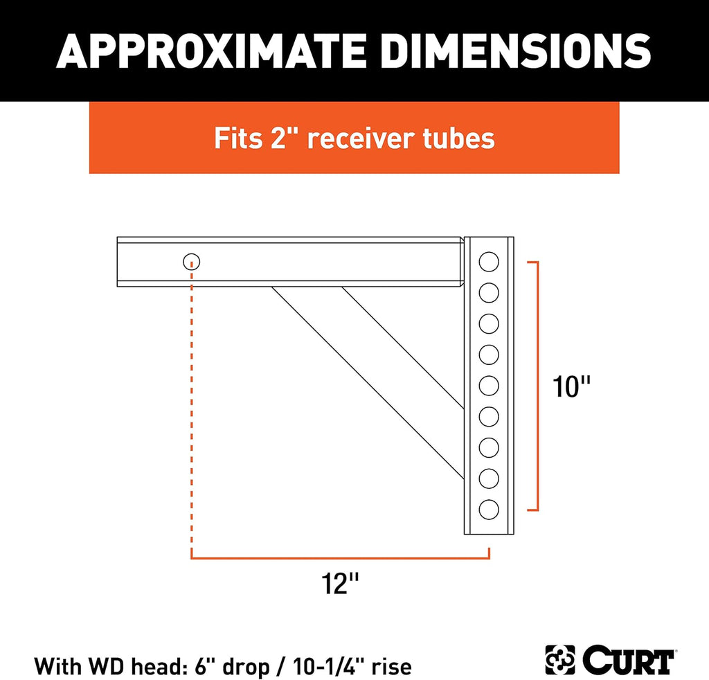 CURT 17121 Replacement Weight Distribution Hitch Shank, 2-Inch Receiver, 6-Inch Drop, 10-1/4-Inch Rise