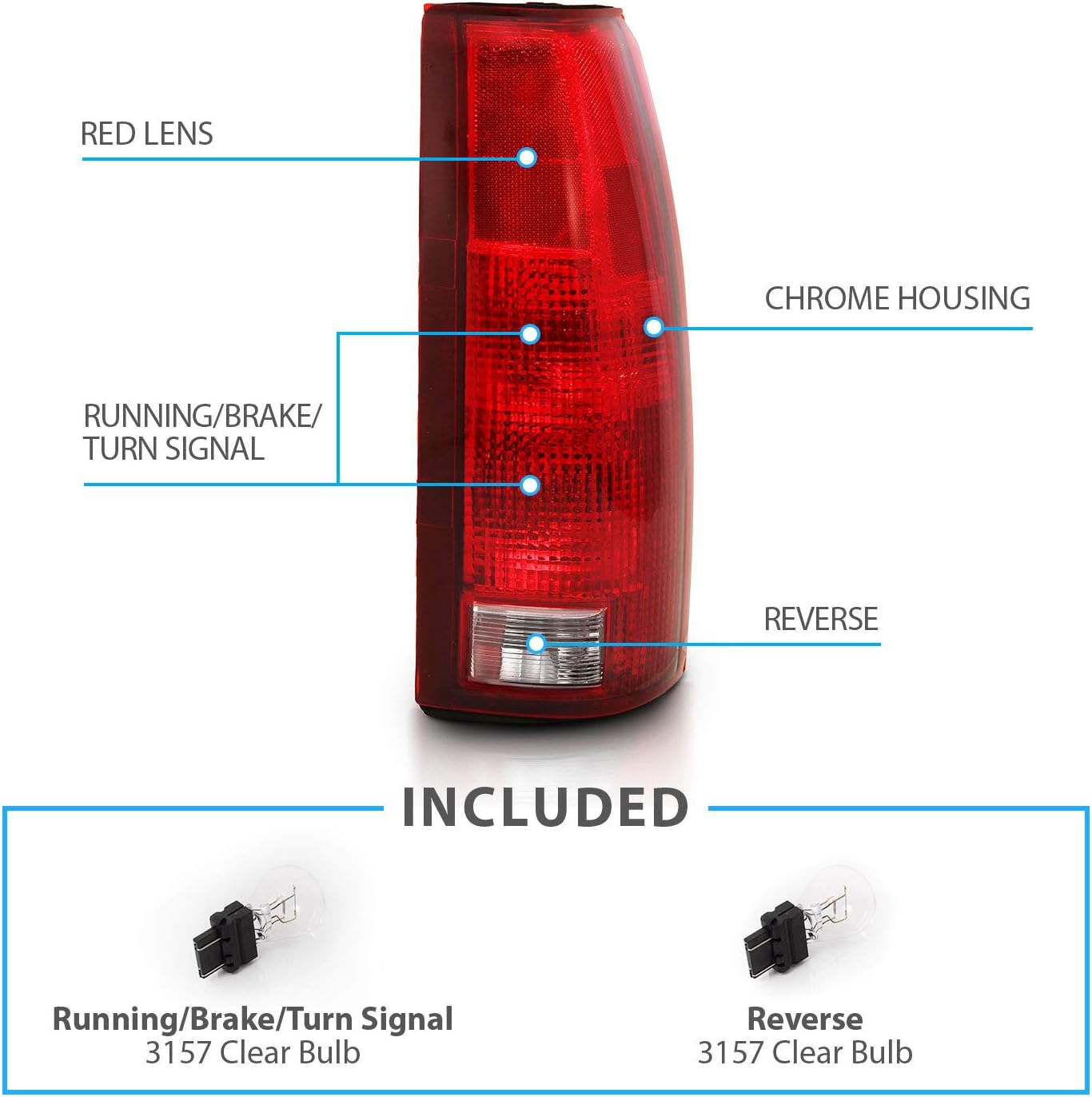 AmeriLite for 1988-2000 Chevy GMC C/K Silverado Sierra Truck Tahoe Suburban OE Red Replacement Halogen Tail Lights Pair + Bulb Connector Plate - Passenger and Driver Side