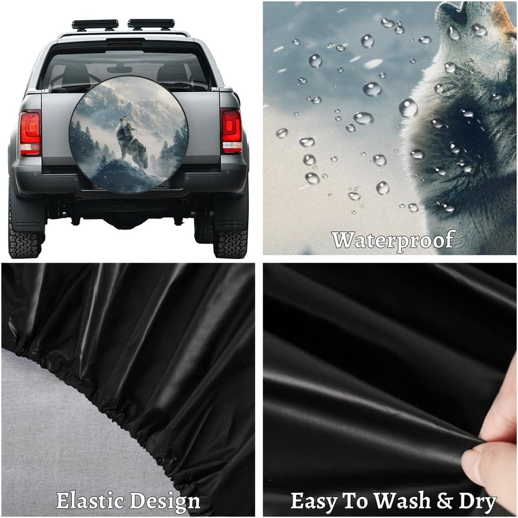 Spare Tire Cover Animal Wolf Wheel Covers Protectors Waterproof Dust-Proof Universal Fit Trailer, RV, SUV and Many Vehicle 15 Inch,A-1133