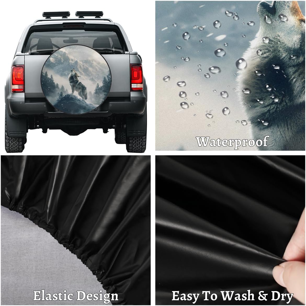 Spare Tire Cover Animal Wolf Wheel Covers Protectors Waterproof Dust-Proof Universal Fit Trailer, RV, SUV and Many Vehicle 15 Inch,A-1133