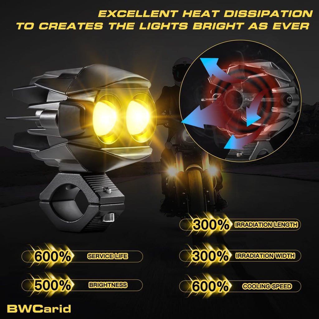 D7 Motorcycle Driving Fog Lights LED Kit Amber White 6 Modes Strobe | Auxiliary Light Pods 50W 5000lm with Clamp Brackets Wiring Harness for R1200GS R850GS ADV Adventure Touring Sport ATV UTV