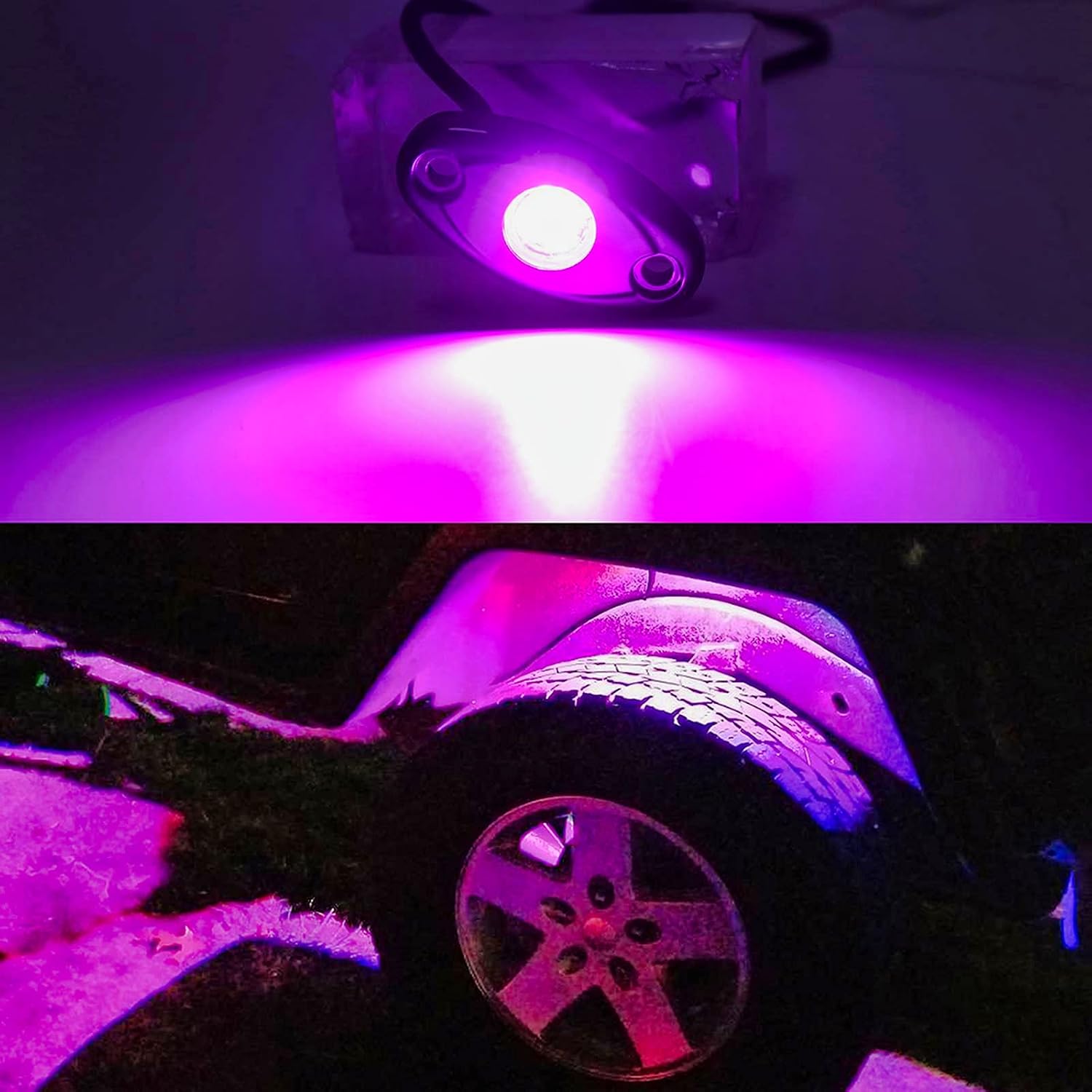 Purple Pink LED Rock Lights with 4 Pods Neon 12V Underglow Underbody Kit Crawler Crawling Dome Exterior Wheel Lamp Compatible for ATV RZR UTV SUV Off-Road Auto Boat Motorcycle Trail Rig Fender